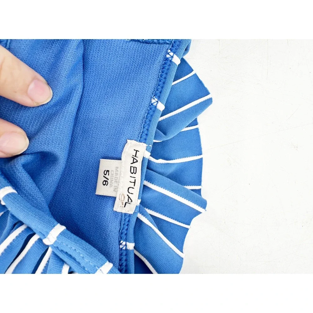 Habitual Girl Bikini Swimsuit 5/6 Blue Striped Ruffle UPF 50 Beachwear Summer